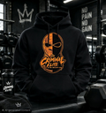 Black Criminal Elite hoodie with orange masked-face graphic