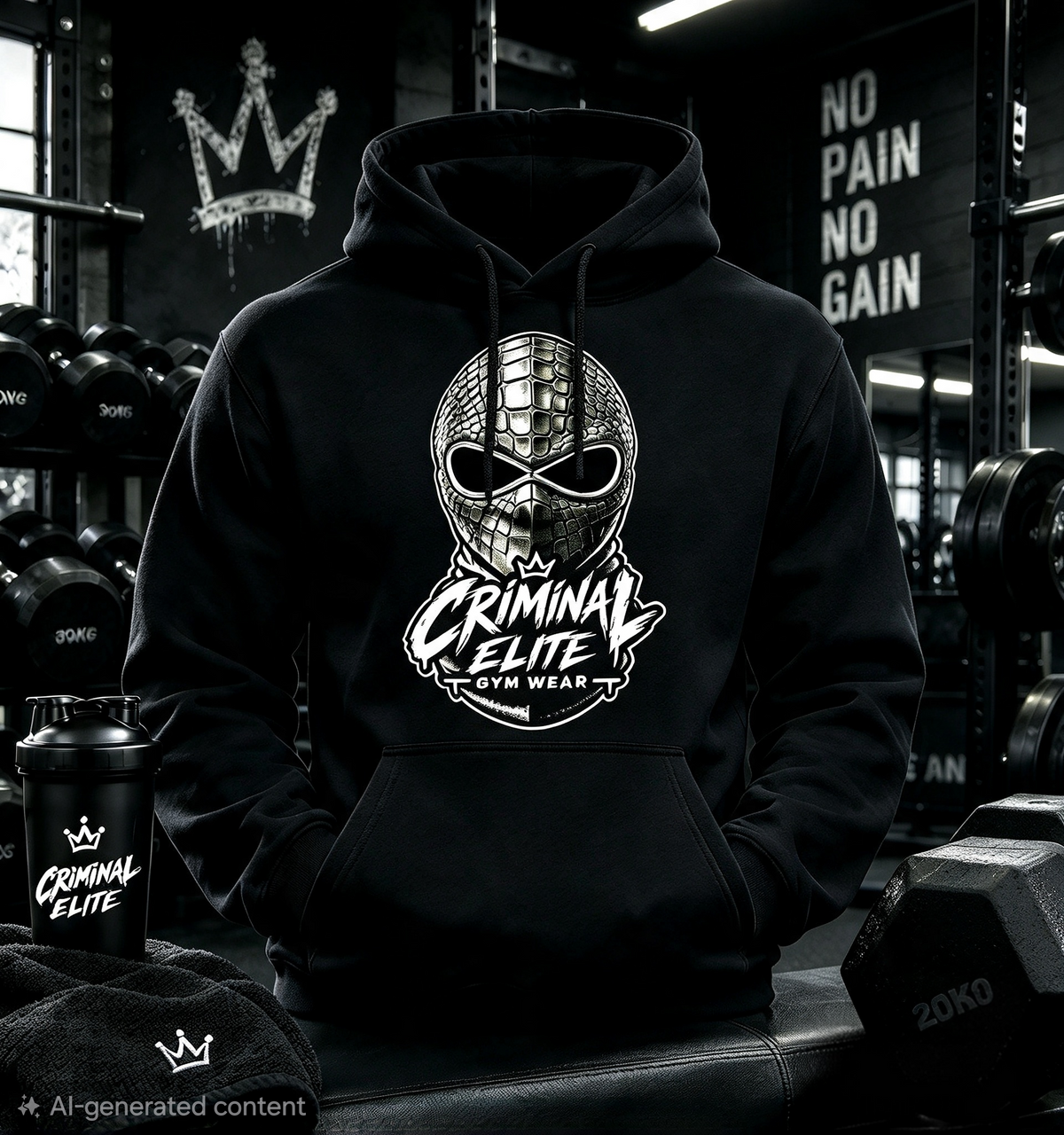 Black Criminal Elite hoodie with scale-pattern mask graphic