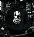 Black Criminal Elite hoodie with distressed white-and-black mask graphic